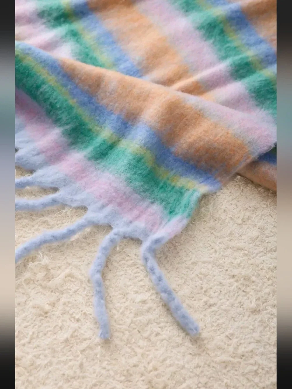 NWT! Urban Outfitters, Monroe Faux Mohair Throw Blanket, Pink/teal Stripe Multi